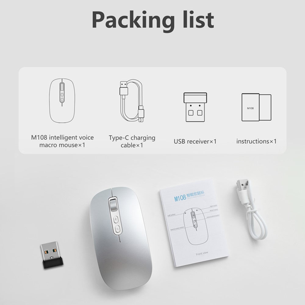 M108 AI Smart Voice Mouse 10m Wireless Rechargeable 5-Key Mouse for Windows Mac