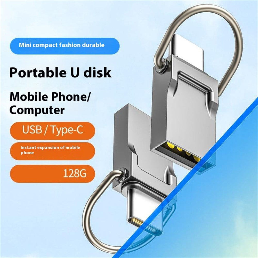 128GB Type-C / USB 2-in-1 Metal Flash Drive Tablet Phone Computer Storage U-Disk with Ring