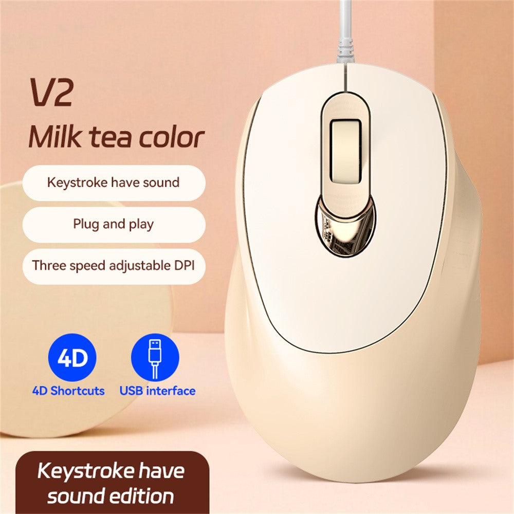 V2 Business Office Wired Mouse 4D Buttons Silent Click Adjustable DPI Ergonomic Design