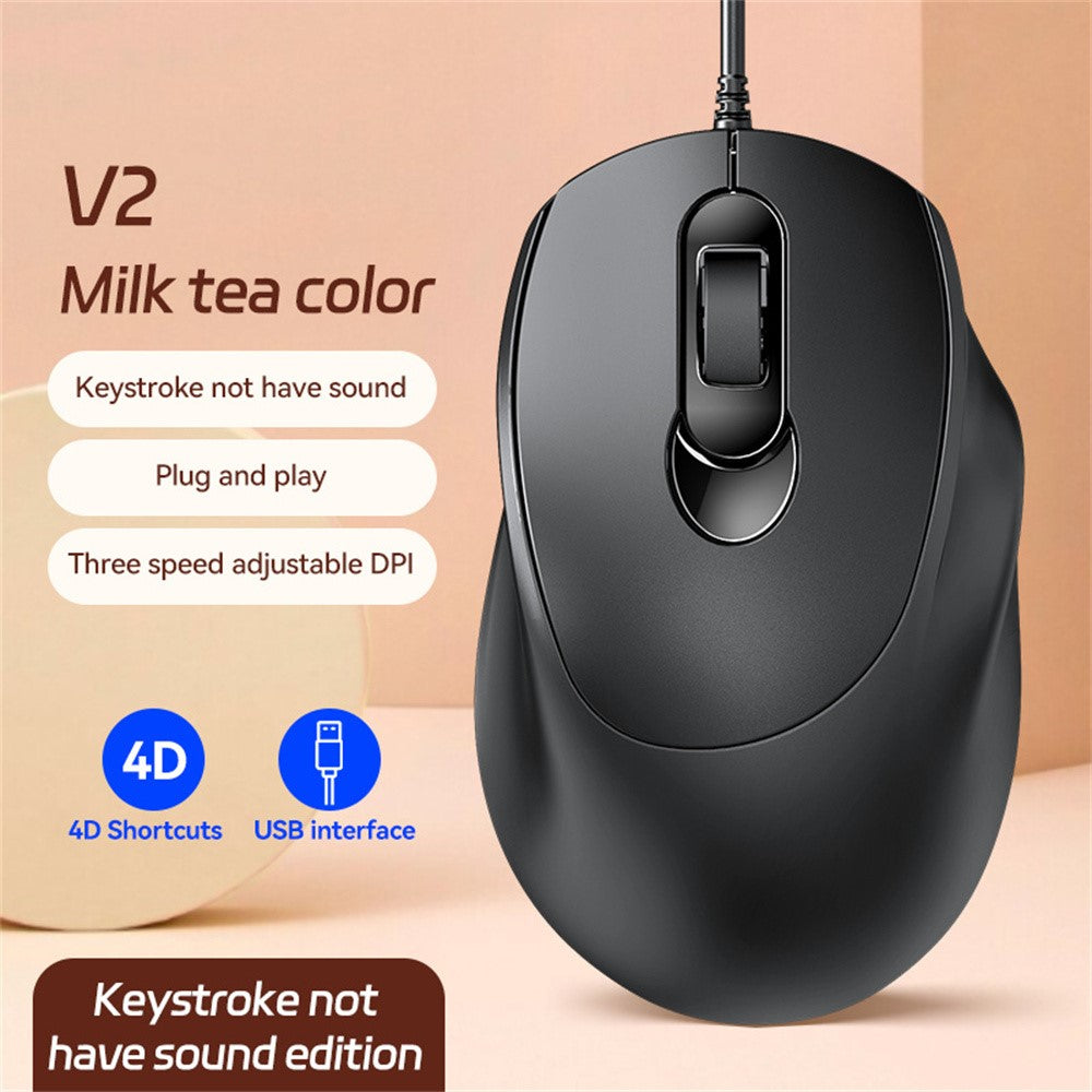 V2 Kontor Mus med Kabel 4D Knapper Lydløst Klik Justerbar DPI Ergonomisk Design