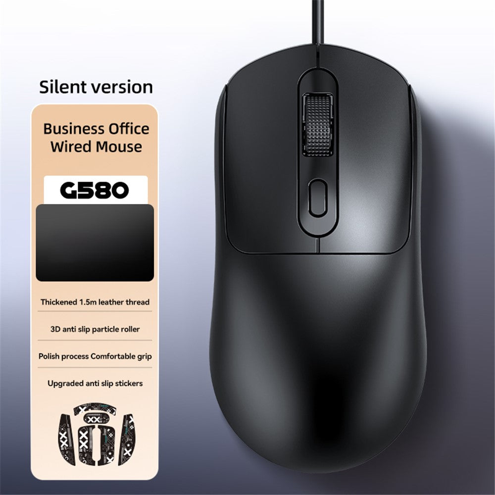 T-WOLF G580 Wired Mouse Ergonomic Design Office Mouse with 3D Anti-Slip Grille Roller 1000-1600 DPI