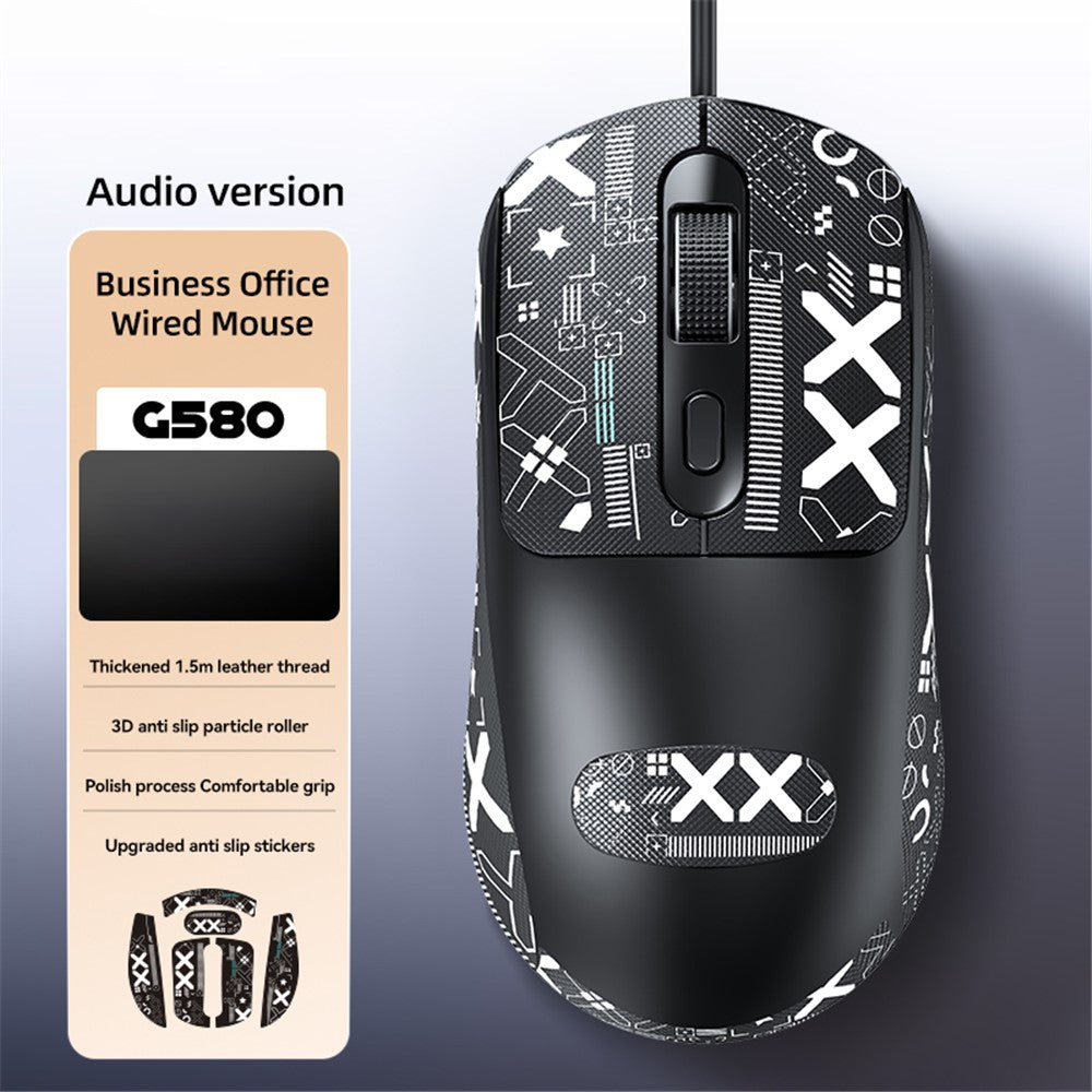 T-WOLF G580 Wired Mouse with Anti-Slip Sticker Ergonomic Design Office Mouse Support 1000-1600 DPI