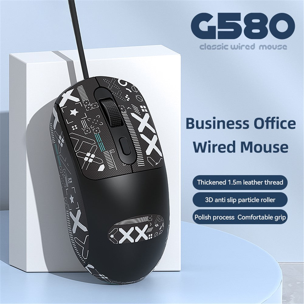 T-WOLF G580 Wired Mouse with Anti-Slip Sticker Ergonomic Design Office Mouse Support 1000-1600 DPI