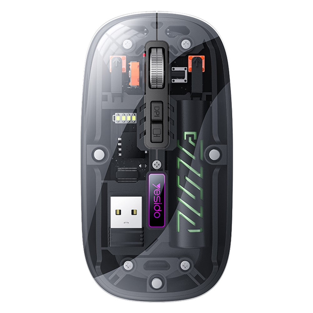 YESIDO KB29 Transparent Mouse 800 / 1200 / 1600 DPI 2.4G + Bluetooth-Compatible Dual Mode Wireless Mice