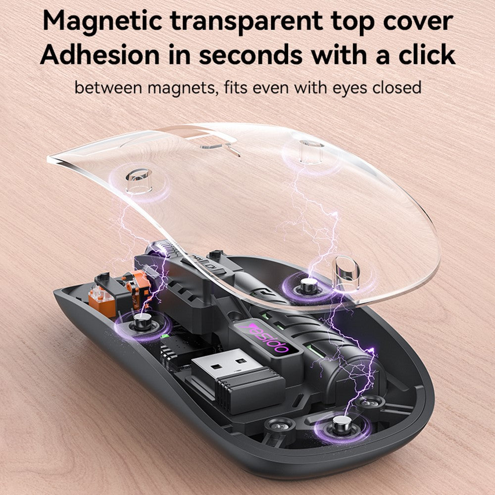 YESIDO KB29 Transparent Mouse 800 / 1200 / 1600 DPI 2.4G + Bluetooth-Compatible Dual Mode Wireless Mice