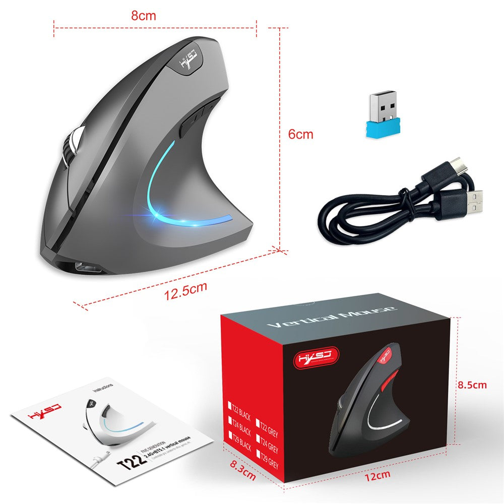 HXSJ Ergonomic Vertical Mouse 2.4G + Bluetooth-Compatible 5.1 Dual Mode 2400DPI Silent Mouse