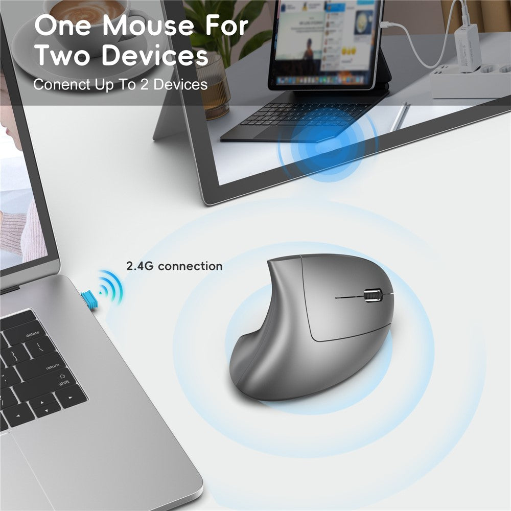 HXSJ Ergonomic Vertical Mouse 2.4G + Bluetooth-Compatible 5.1 Dual Mode 2400DPI Silent Mouse