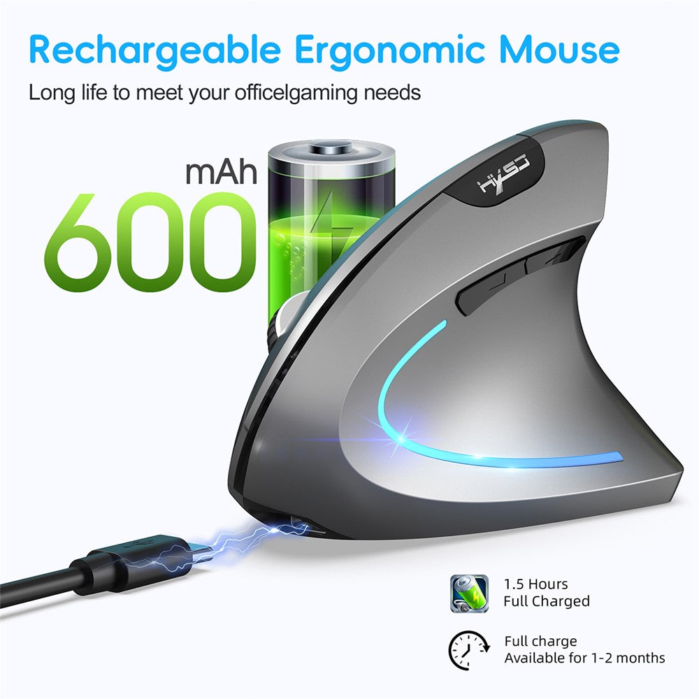 HXSJ Ergonomic Vertical Mouse 2.4G + Bluetooth-Compatible 5.1 Dual Mode 2400DPI Silent Mouse