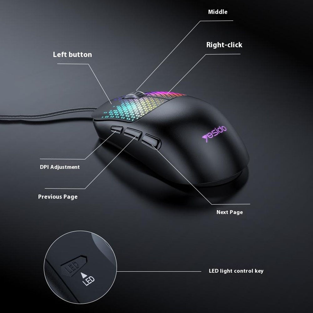 YESIDO KB32 Wired Lightweight RGB Gaming Mouse 7200 DPI 7 Buttons Computer Gamer Mouse