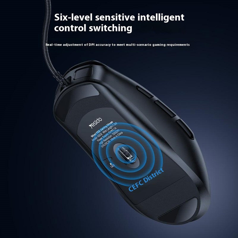 YESIDO KB32 Wired Lightweight RGB Gaming Mouse 7200 DPI 7 Buttons Computer Gamer Mouse