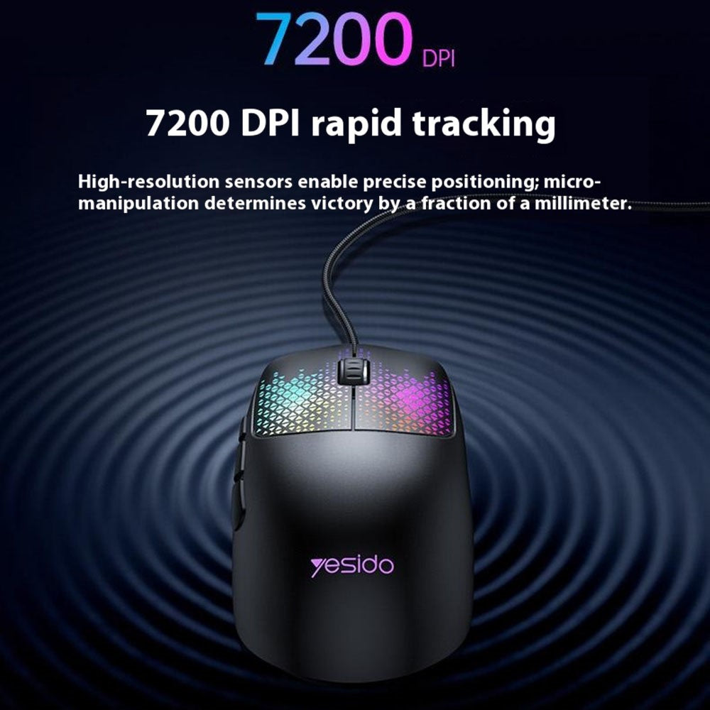 YESIDO KB32 Wired Lightweight RGB Gaming Mouse 7200 DPI 7 Buttons Computer Gamer Mouse