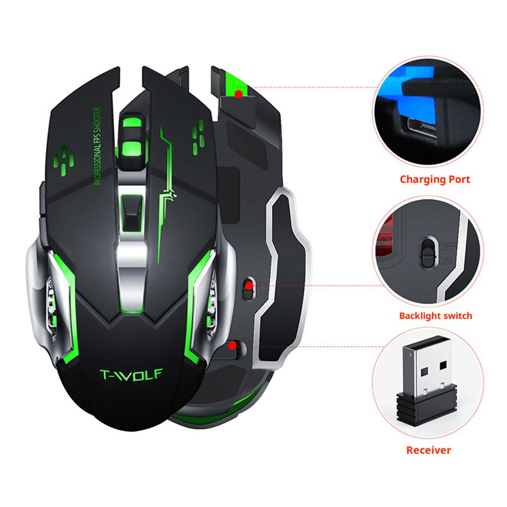 T-WOLF Q13B Wireless Mouse 3 DPI Adjustable Dual Mode Rechargeable 600mAh Battery for Computer / Laptop