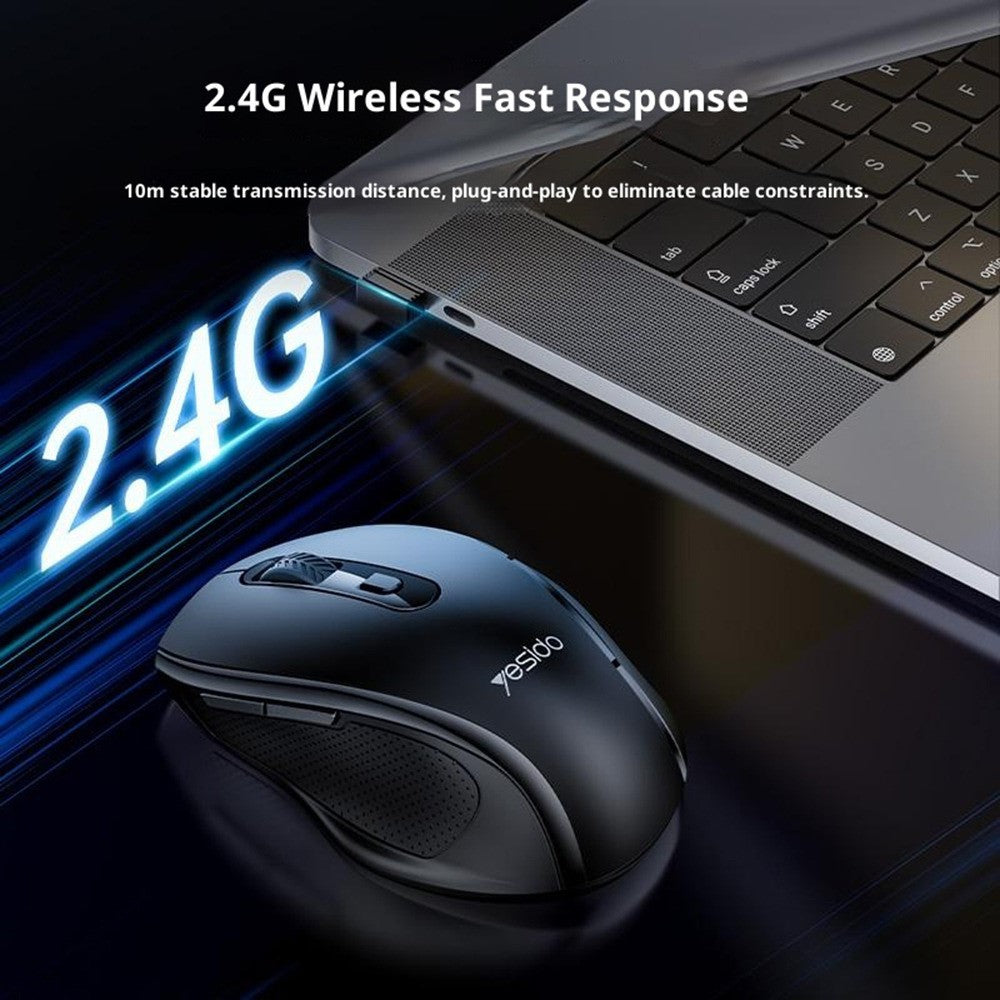YESIDO KB45 2.4G Wireless Quiet Business Mouse 6 Buttons 4 DPI Wide Side Rest Precise Tracking for Windows  /  Mac  /  Android