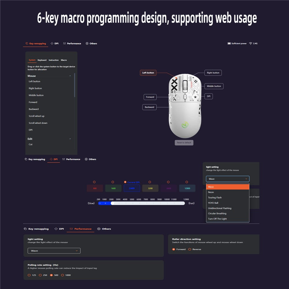HXSJ T90 Pro 3-Mode Connection Gaming Mouse with Charging Dock Wireless RGB Backlight Silent Mouse for PC / Laptop
