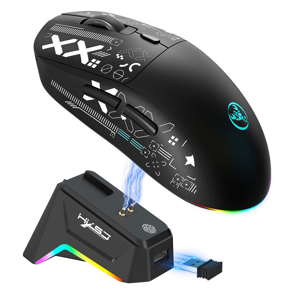 HXSJ T90 Pro 3-Mode Connection Gaming Mouse with Charging Dock Wireless RGB Backlight Silent Mouse for PC / Laptop