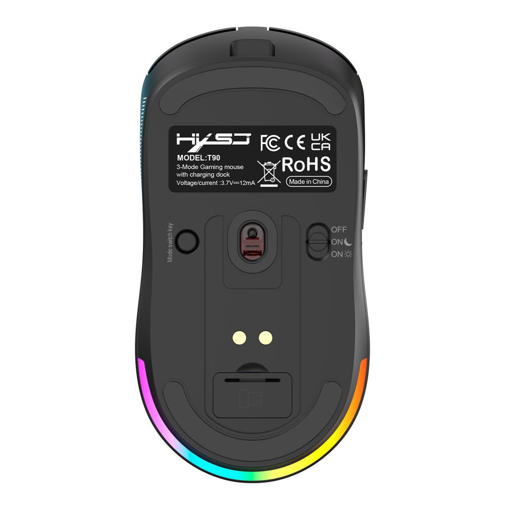 HXSJ T90 Pro 3-Mode Connection Gaming Mouse with Charging Dock Wireless RGB Backlight Silent Mouse for PC / Laptop