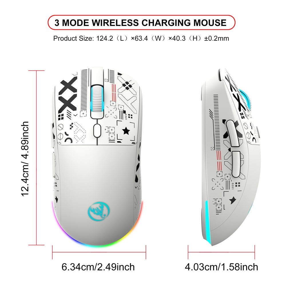HXSJ T90 Pro 3-Mode Connection Gaming Mouse with Charging Dock Wireless RGB Backlight Silent Mouse for PC / Laptop