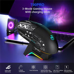 HXSJ T90 Pro 3-Mode Connection Gaming Mouse with Charging Dock Wireless RGB Backlight Silent Mouse for PC / Laptop