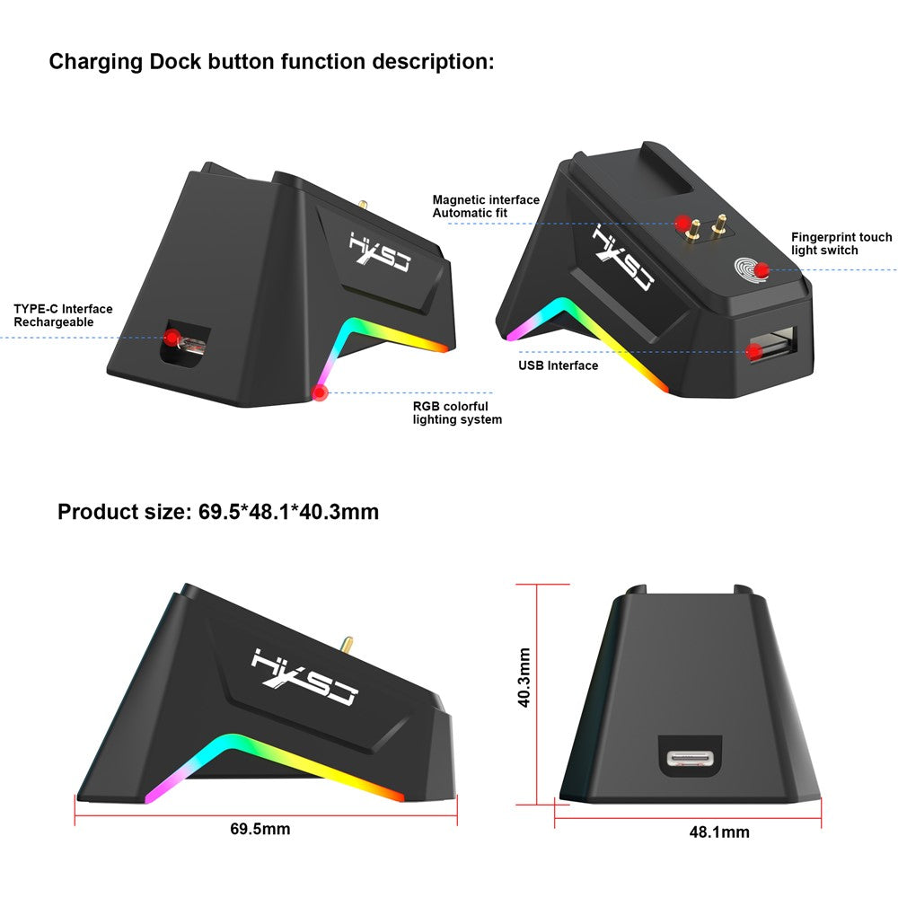 HXSJ T10 Pro Lightweight Wireless Gaming Mouse with 3-Mode Connection / Charging Dock / Macro Programmable Mouse 1KHz 12000DPI
