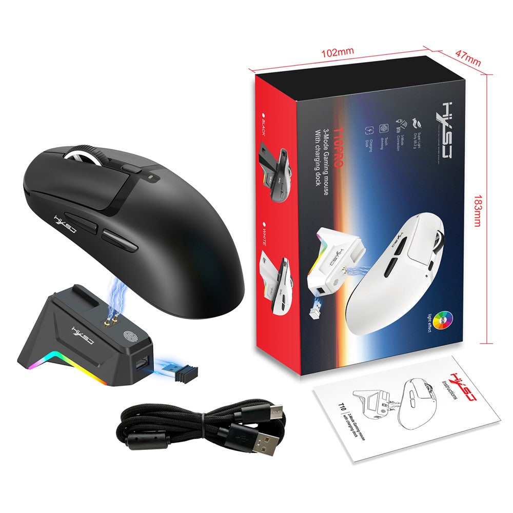 HXSJ T10 Pro Lightweight Wireless Gaming Mouse with 3-Mode Connection / Charging Dock / Macro Programmable Mouse 1KHz 12000DPI