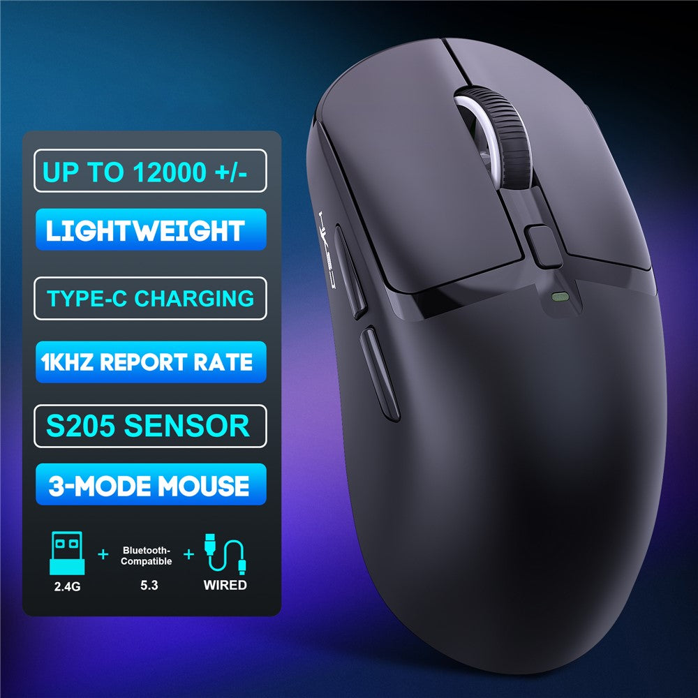 HXSJ T10 Pro Lightweight Wireless Gaming Mouse with 3-Mode Connection / Charging Dock / Macro Programmable Mouse 1KHz 12000DPI