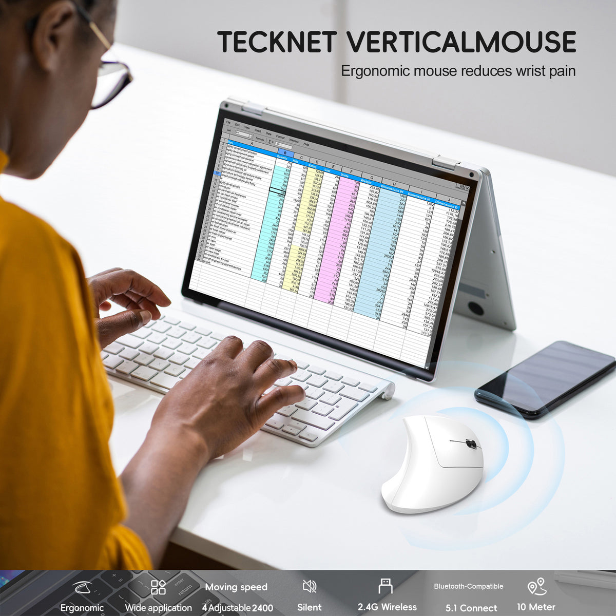HXSJ T22 Ergonomic Vertical Mouse 2.4G/Bluetooth-compatible Dual Mode 2400DPI Adjustable Mouse