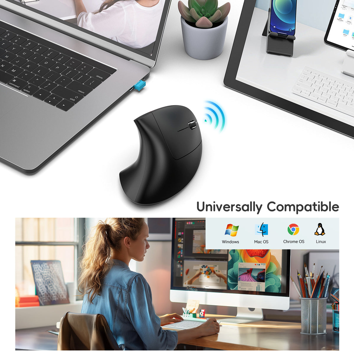 HXSJ T22 Ergonomic Vertical Mouse 2.4G/Bluetooth-compatible Dual Mode 2400DPI Adjustable Mouse