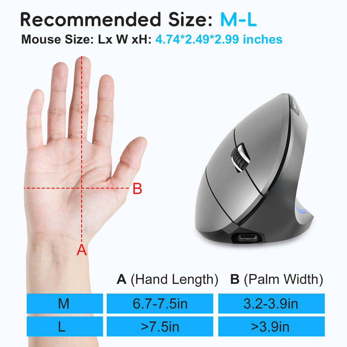 HXSJ T22 Ergonomic Vertical Mouse 2.4G/Bluetooth-compatible Dual Mode 2400DPI Adjustable Mouse