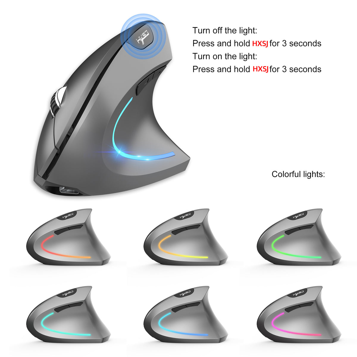HXSJ T22 Ergonomic Vertical Mouse 2.4G/Bluetooth-compatible Dual Mode 2400DPI Adjustable Mouse