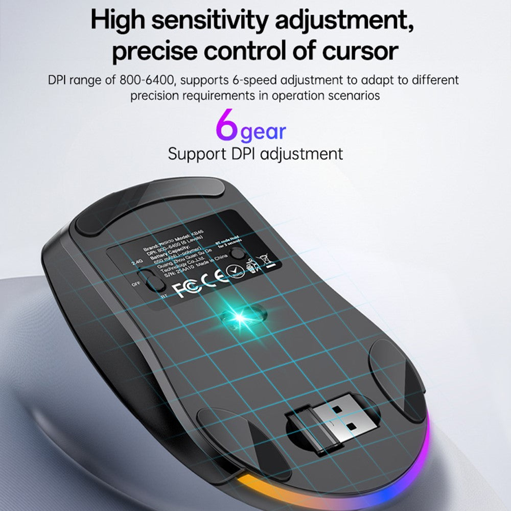 YESIDO KB46 Trådløs Gamingmus 2.4G / Bluetooth-kompatibel / Kablet USB-mus med RGB-baggrundslys
