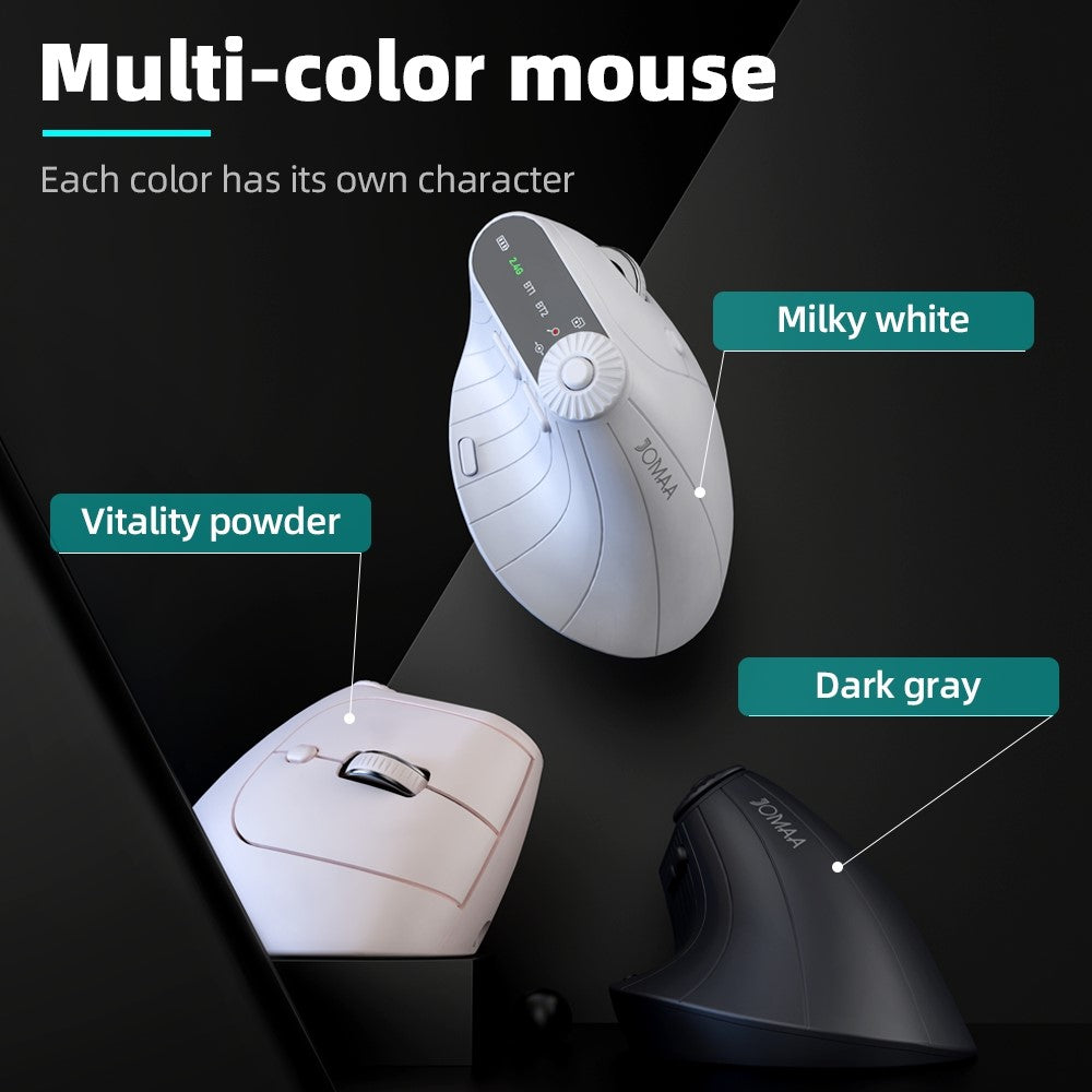 JOMAA JOM001 Wireless Vertical Mouse 2.4G  /  Bluetooth-compatible Tri-mode LED Display Ergonomic Rechargeable Mouse for Office