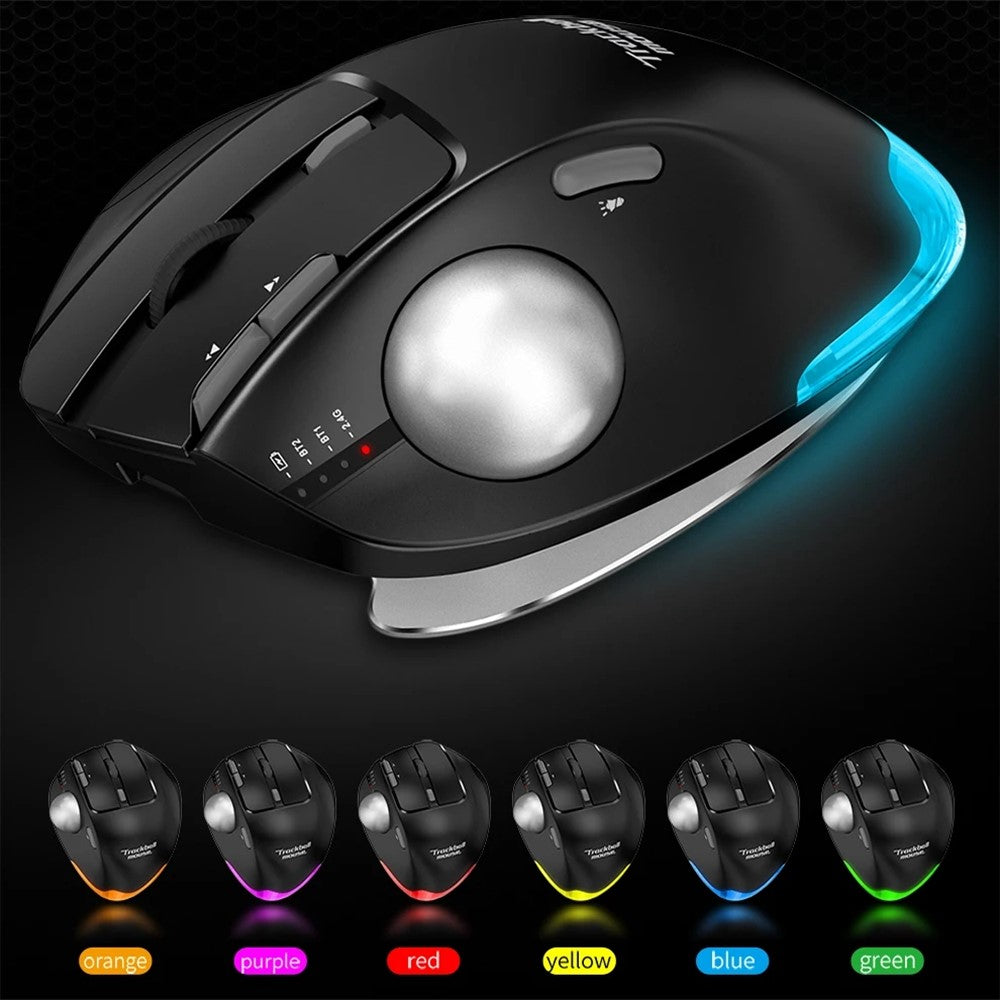 F-33 Trackball Wireless Mouse 2.4G Bluetooth-compatible RGB Ergonomic Rechargeable Cordless Mouse for Gaming Office