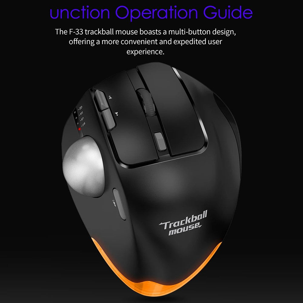 F-33 Trackball Wireless Mouse 2.4G Bluetooth-compatible RGB Ergonomic Rechargeable Cordless Mouse for Gaming Office