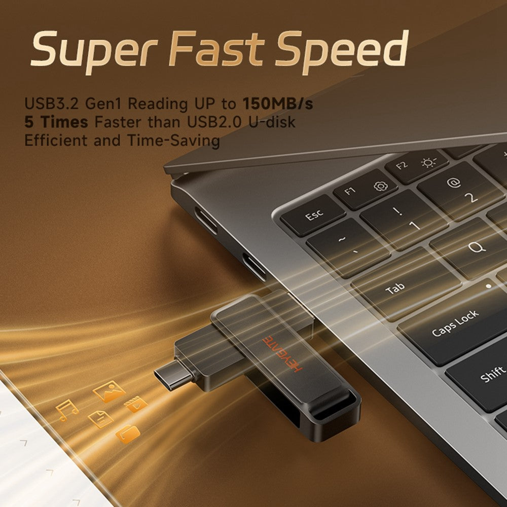 HEYGATE L1 32GB Flash Drive 2-in-1 USB-A + USB-C High-Speed Memory Stick for Phone PC Laptop