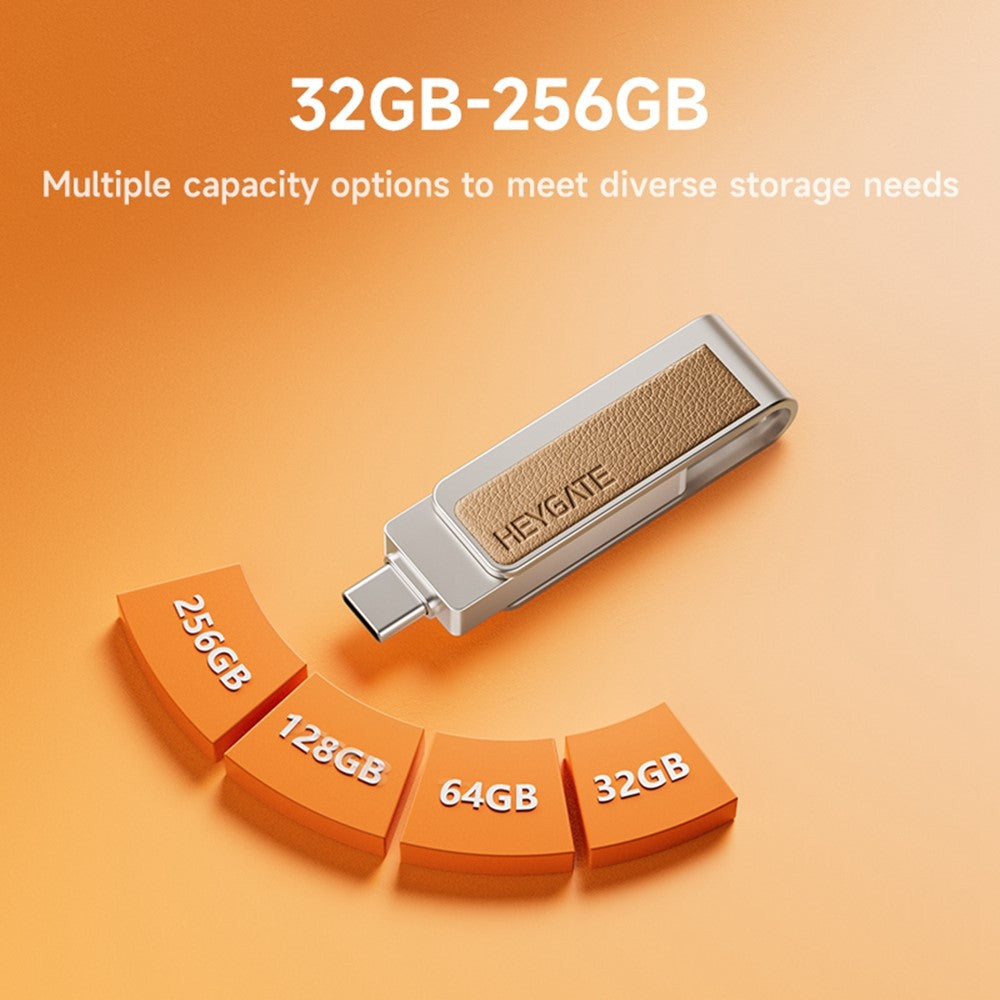 HEYGATE L2 256GB 2-in-1 USB 3.0 Flash Drive Dual Interface USB-A Type-C 100MB / s High Speed Memory Stick U Disk for Phone PC Laptop
