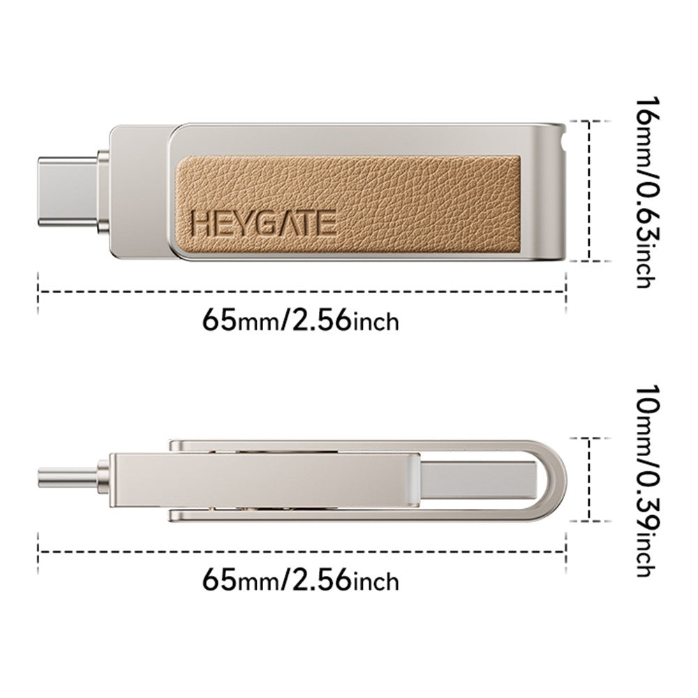 HEYGATE L2 256GB 2-in-1 USB 3.0 Flash Drive Dual Interface USB-A Type-C 100MB / s High Speed Memory Stick U Disk for Phone PC Laptop