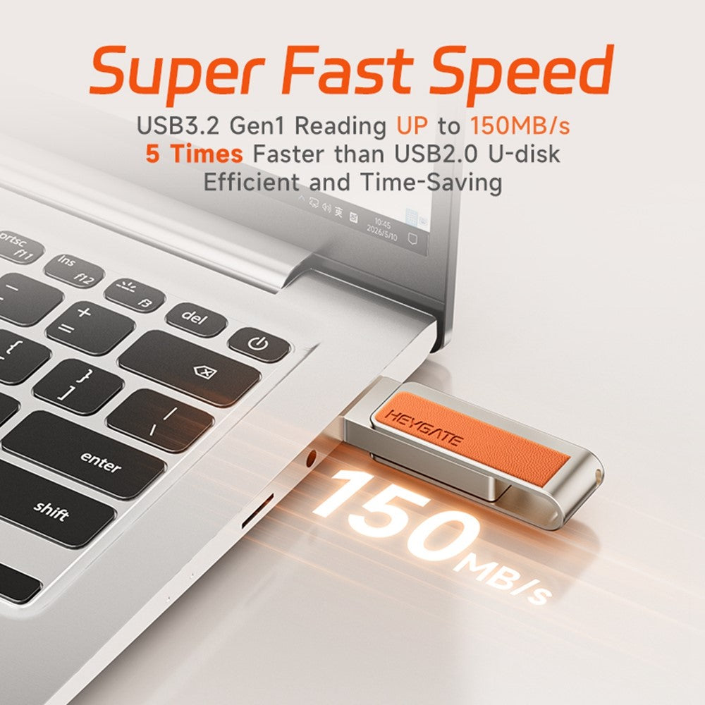 HEYGATE U1 128GB USB 3.2 Flash Drive 150MB / s High Speed Metal Rotating Design Memory Stick U Disk for PC Printer Projector