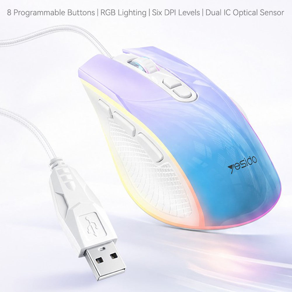YESIDO KB51 RGB gradient trådbunden spelmus 8 knappar 7200 DPI optisk sensor mus för PC-spel
