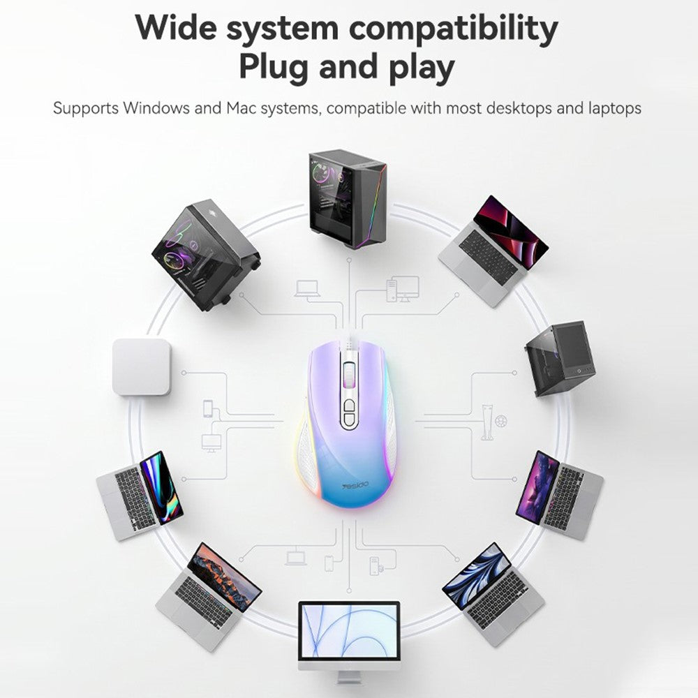 YESIDO KB51 RGB gradient trådbunden spelmus 8 knappar 7200 DPI optisk sensor mus för PC-spel