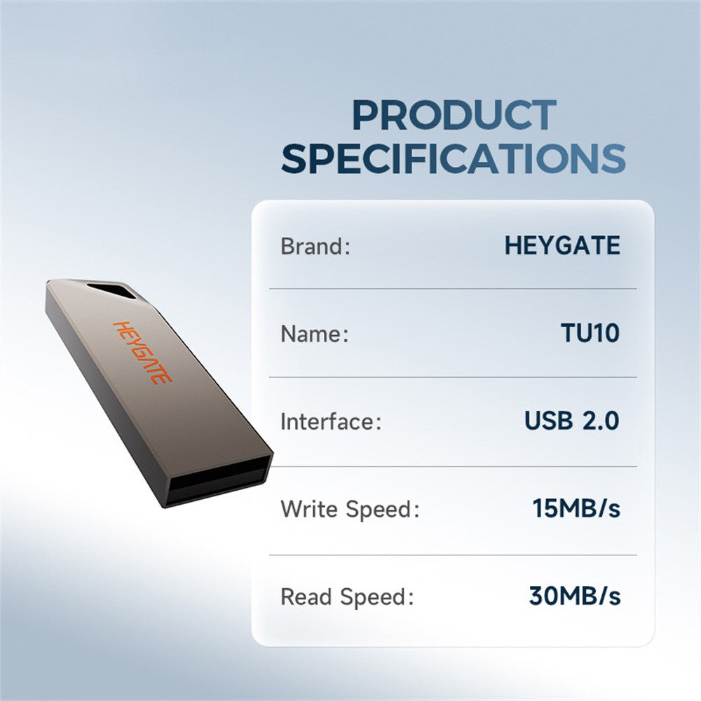 HEYGATE TU10 8GB USB Flash Drive Mini Pendrive Aluminum Alloy USB 2.0 Memory Stick Plug and Play