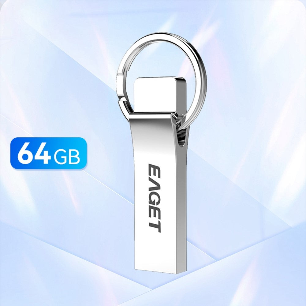 EAGET U9H 64GB USB2.0 Flash Drive Zinc Alloy U Disk with Metal Keyring for Home Office Backup