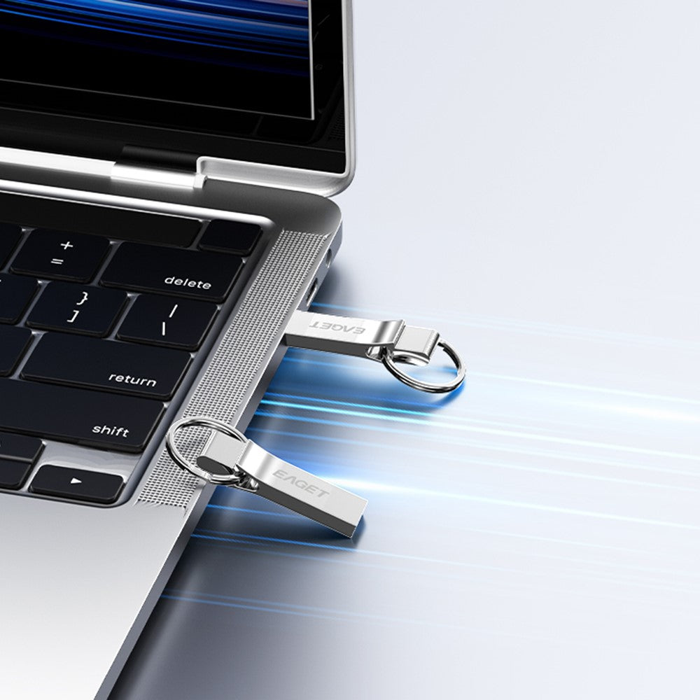 EAGET U9H 128GB USB2.0 Flash Drive Zinc Alloy U Disk with Metal Keyring for Home Office Backup