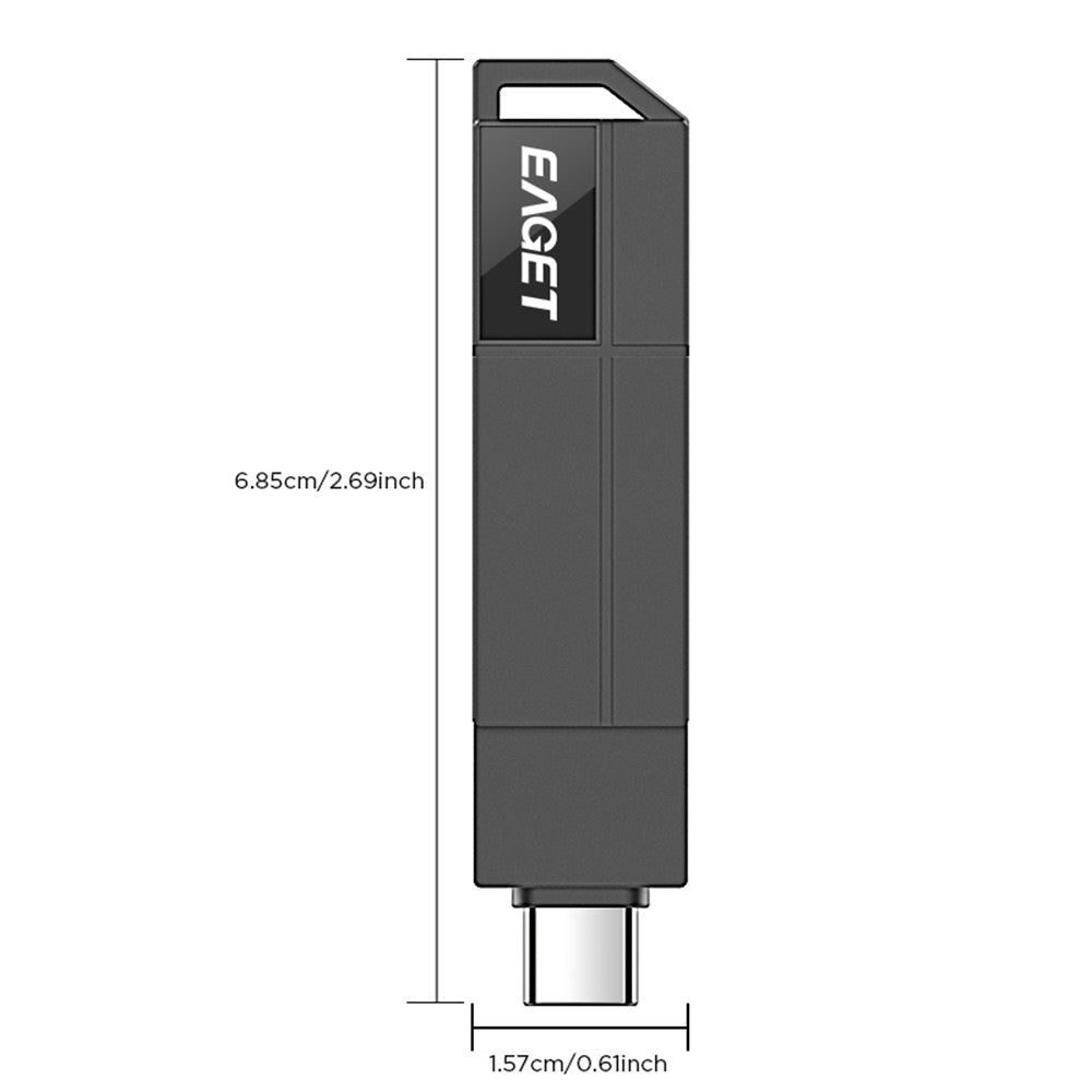 EAGET CF33 64GB USB 3.2 Type-A + Type-C 2 in 1 Flash Drive 360 Degree Rotatable Zinc Alloy Storage Disk