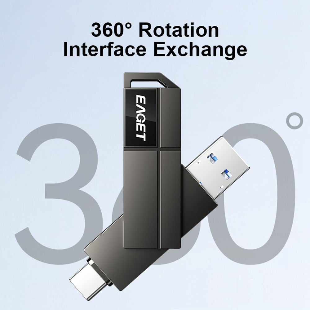 EAGET CF33 64GB USB 3.2 Type-A + Type-C 2 in 1 Flash Drive 360 Degree Rotatable Zinc Alloy Storage Disk