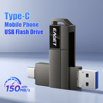 EAGET CF33 128 GB USB 3.2 Type-A + Type-C 2-i-1 flashdrev 360 graders drejelig zinklegering-lagringsdisk