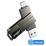 EAGET CF33 256GB USB 3.2 Type-A + Type-C 2-in-1 Flash Drive 360 Degree Rotatable Zinc Alloy Storage Disk