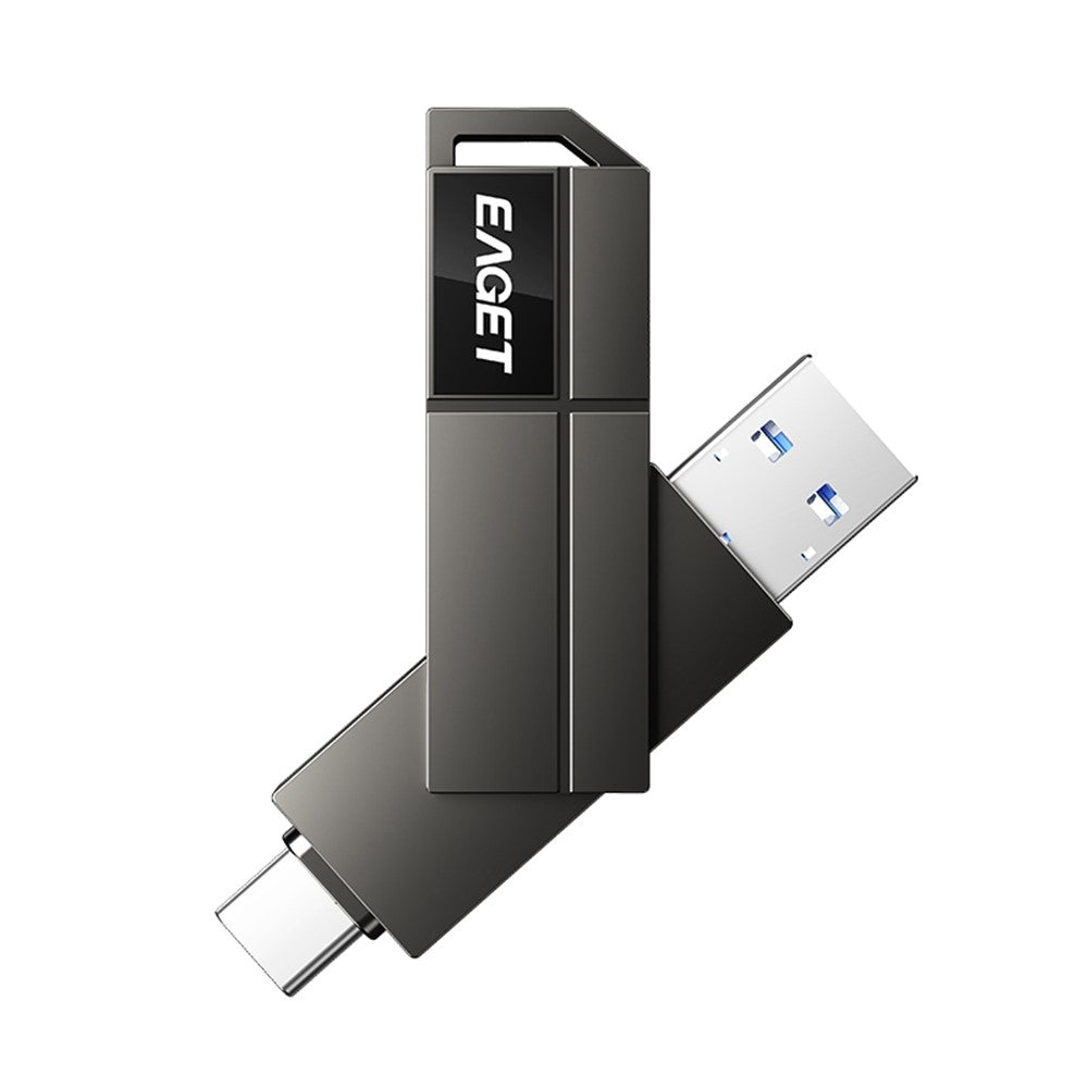 EAGET CF33 256GB USB 3.2 Type-A + Type-C 2-in-1 Flash Drive 360 Degree Rotatable Zinc Alloy Storage Disk