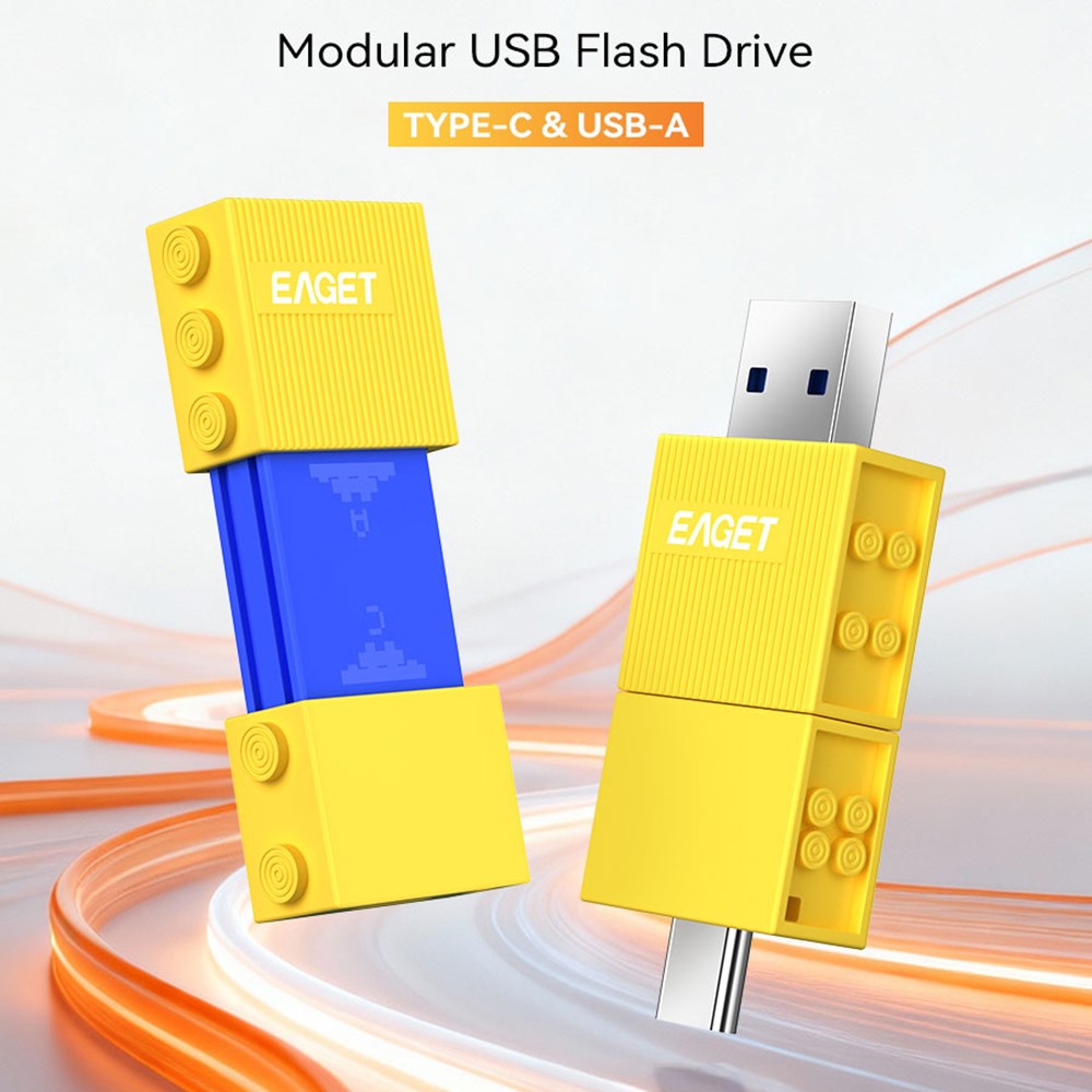 EAGET CF50 128GB Dual-Port Flash Drive Sliding Design USB 3.2 Type-A + Type-C High Speed Memory Stick