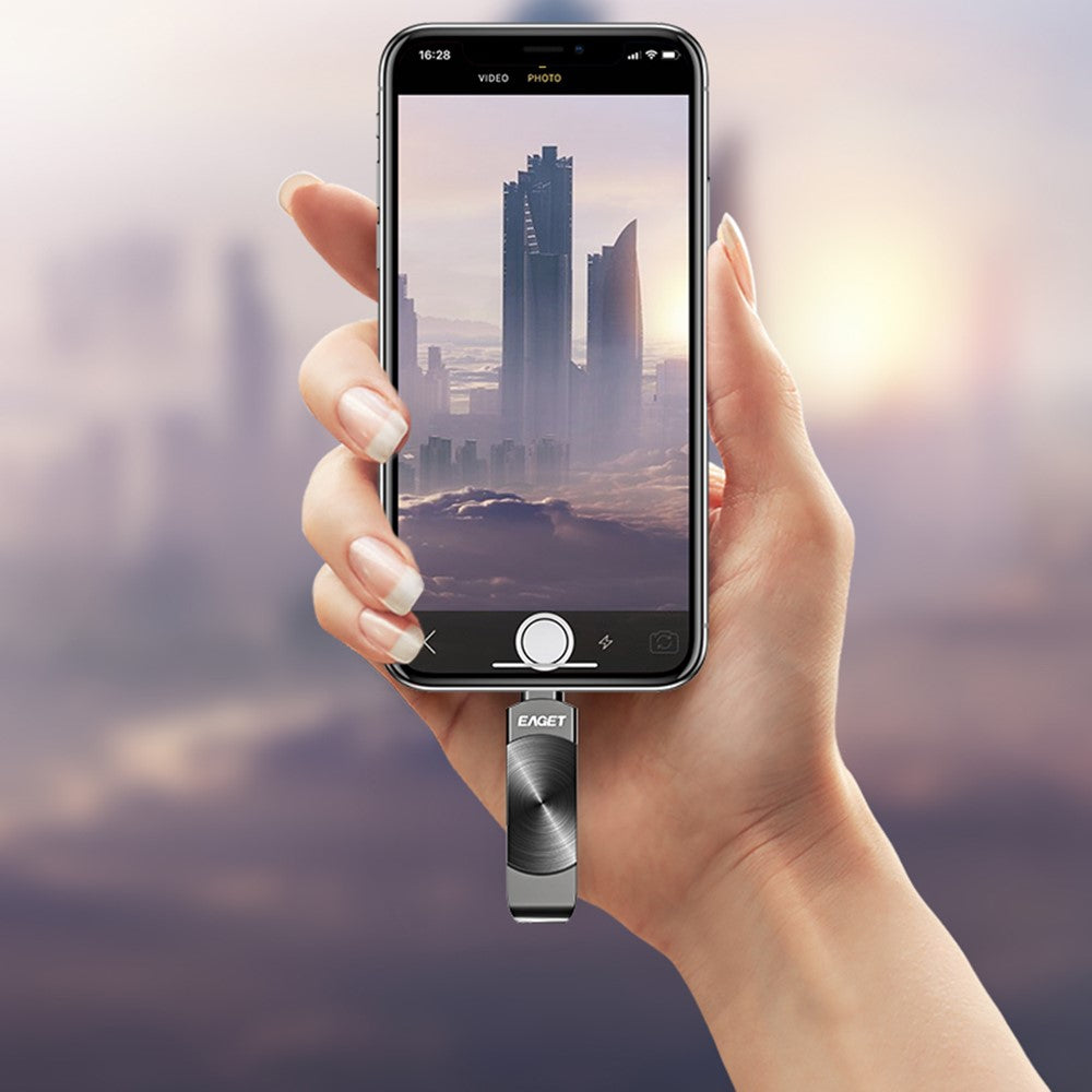 EAGET I66 64GB U Disk MFI Certificated Lightning + USB 3.2 Metal Rotating Flash Drive for iPhone iPad Mac