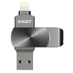EAGET I66 128 GB U Disk MFI-certificeret Lightning + USB 3.2 Metalroterende Flashdrev til iPhone iPad Mac